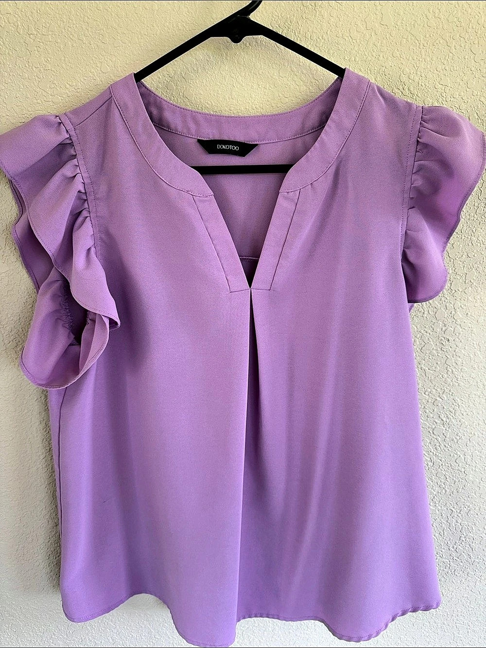 DOKOTOO Women's Casual Ruffle Short Sleeve V-Neck Blouse Purple